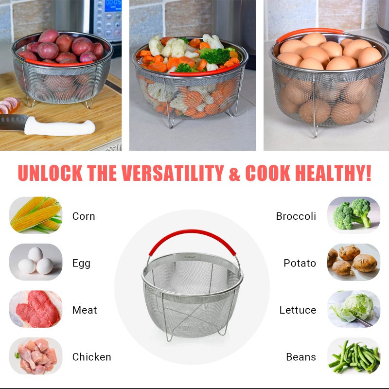 Salbree Original Salbree Steamer Basket for 6 qt quart Instant Pot Accessories, Stainless Steel Strainer and Insert fits IP Insta Pots, Instapot, Other Pressure Cookers, with Silicone Handle [3qt 8qt avail] - Image 5